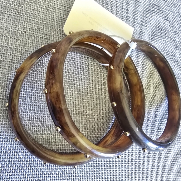 New Cato Boho Chic Brown Gold Studded Bangle Acrylic Bracelet Bundle Set - Picture 4 of 5